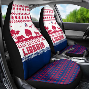 Liberia Christmas Car Seat Cover Red Wildlife Silhouettes and White Blue Holiday - African Pride