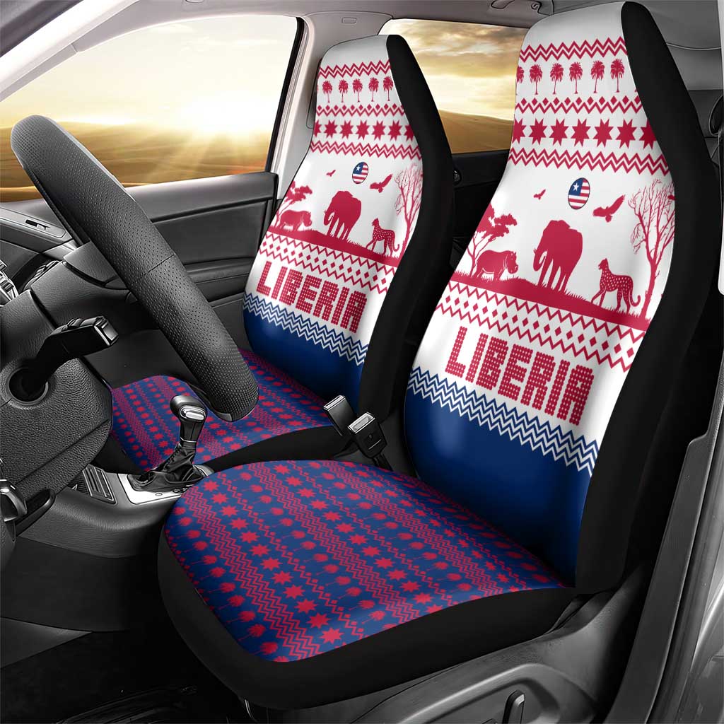 Liberia Christmas Car Seat Cover Red Wildlife Silhouettes and White Blue Holiday - African Pride