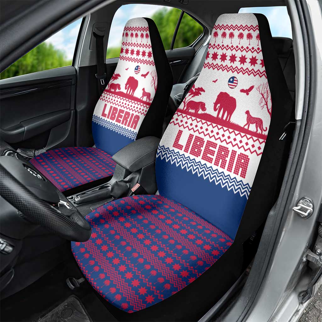 Liberia Christmas Car Seat Cover Red Wildlife Silhouettes and White Blue Holiday - African Pride