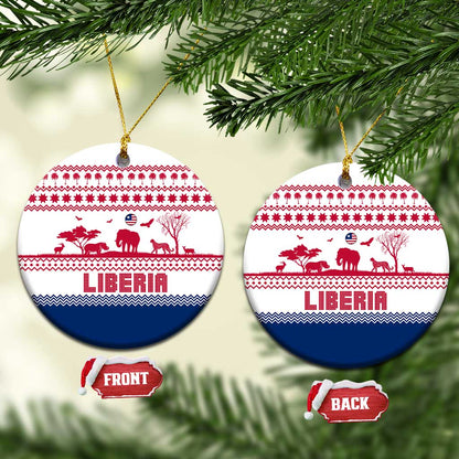 Liberia Christmas Ceramic Ornament Red Wildlife Silhouettes and White Blue Holiday - African Pride