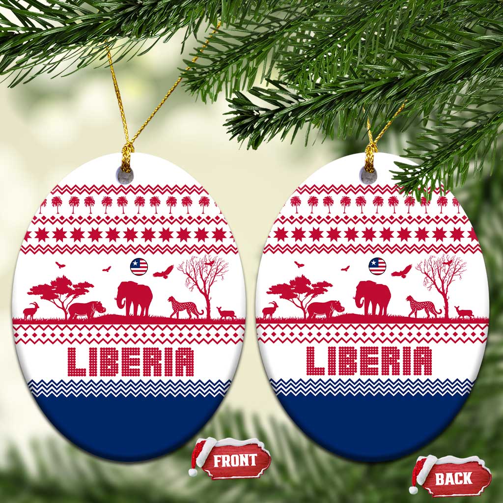 Liberia Christmas Ceramic Ornament Red Wildlife Silhouettes and White Blue Holiday - African Pride