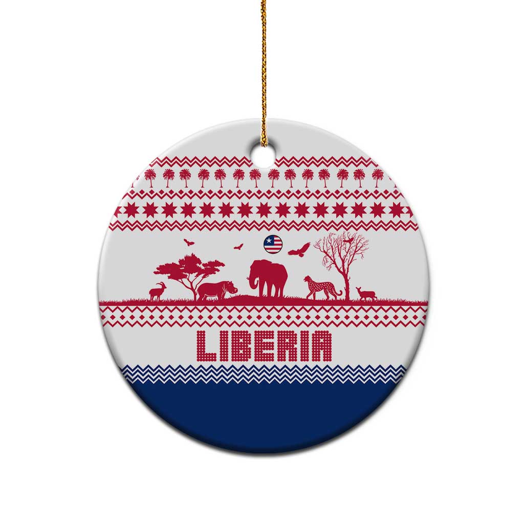 Liberia Christmas Ceramic Ornament Red Wildlife Silhouettes and White Blue Holiday - African Pride