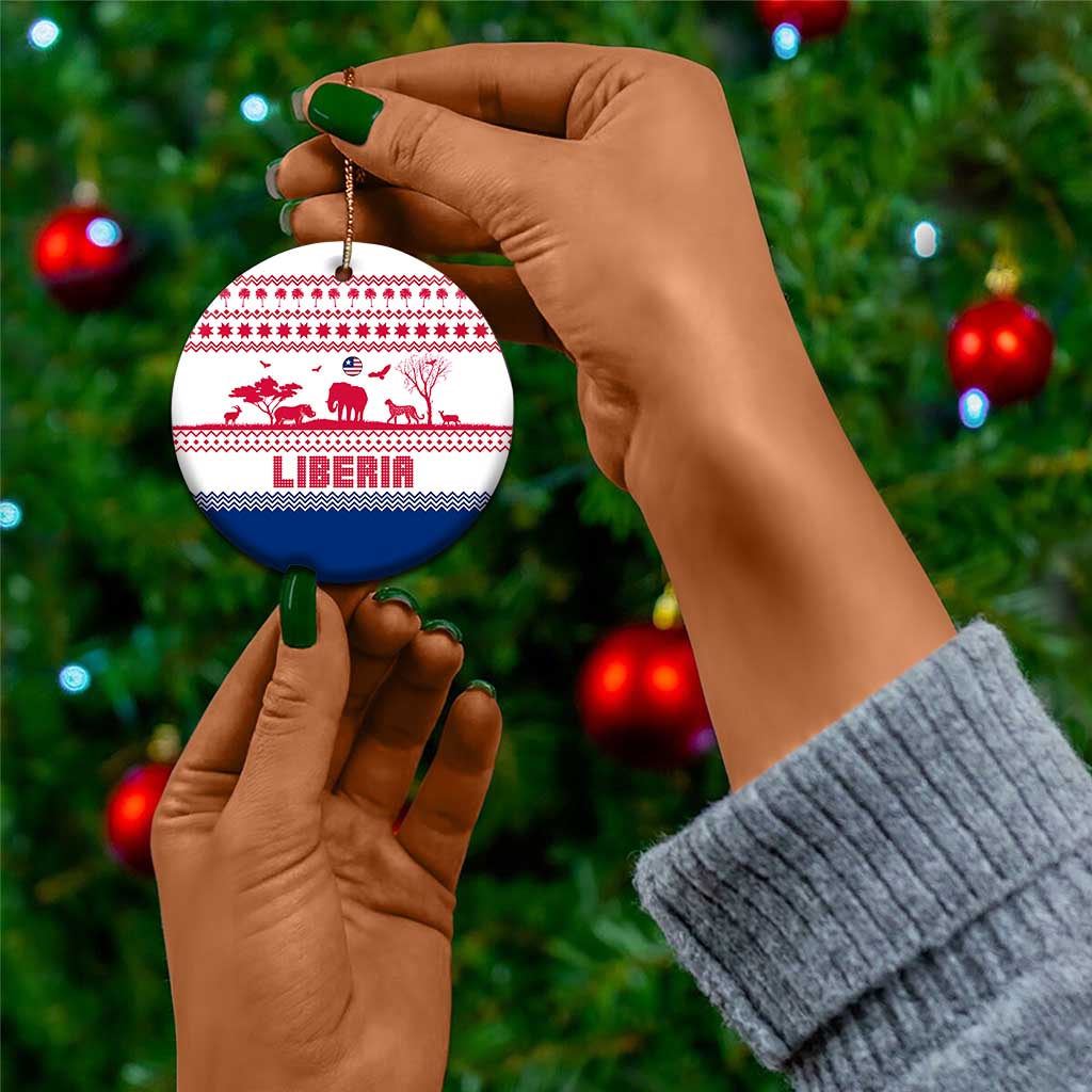 Liberia Christmas Ceramic Ornament Red Wildlife Silhouettes and White Blue Holiday - African Pride