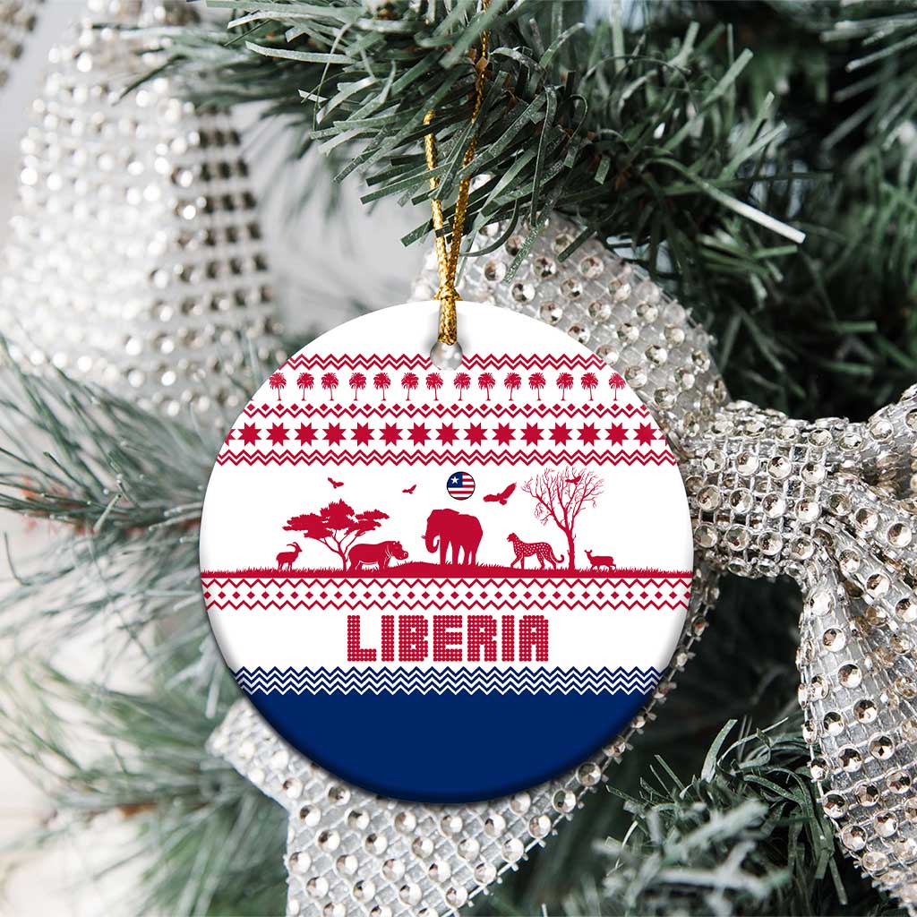 Liberia Christmas Ceramic Ornament Red Wildlife Silhouettes and White Blue Holiday - African Pride