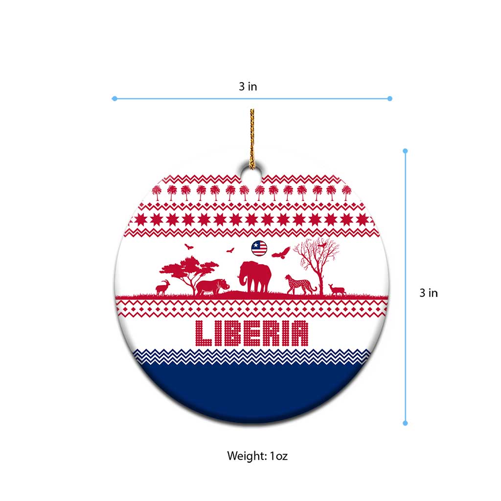 Liberia Christmas Ceramic Ornament Red Wildlife Silhouettes and White Blue Holiday - African Pride