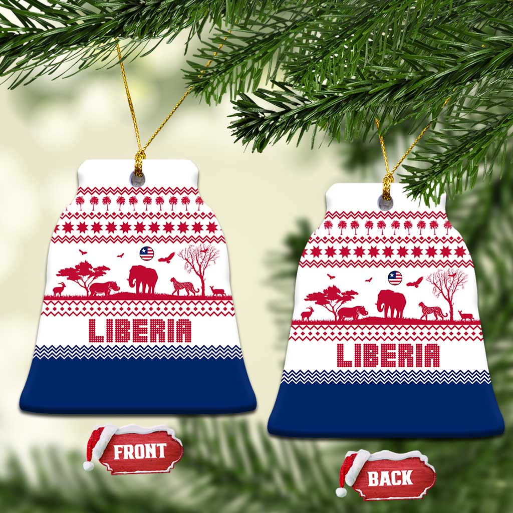Liberia Christmas Ceramic Ornament Red Wildlife Silhouettes and White Blue Holiday - African Pride