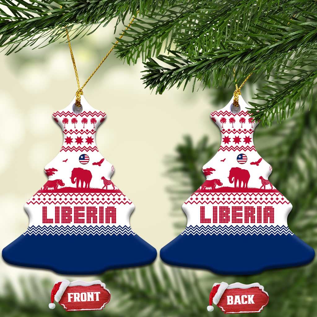 Liberia Christmas Ceramic Ornament Red Wildlife Silhouettes and White Blue Holiday - African Pride
