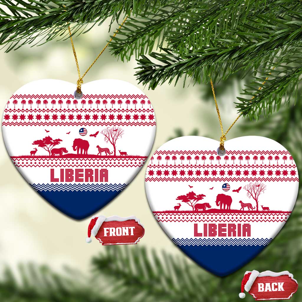 Liberia Christmas Ceramic Ornament Red Wildlife Silhouettes and White Blue Holiday - African Pride