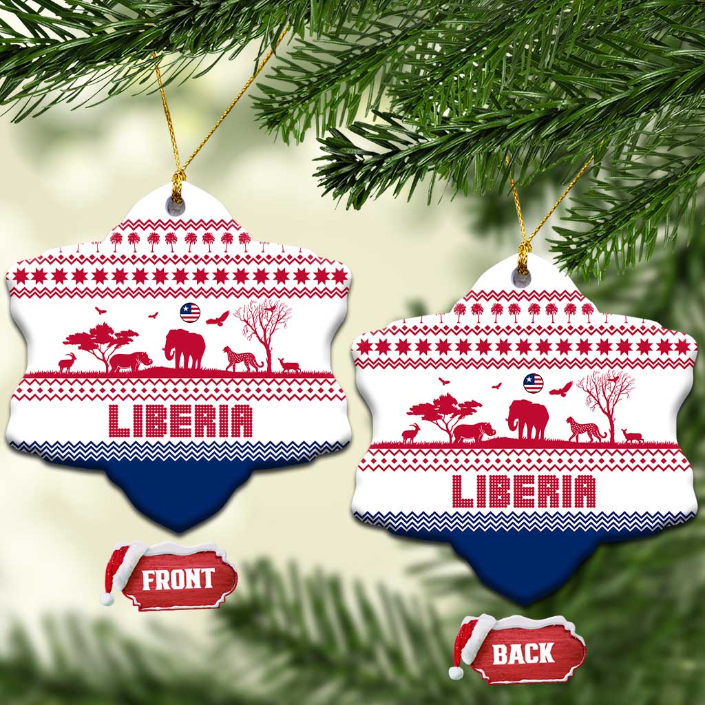 Liberia Christmas Ceramic Ornament Red Wildlife Silhouettes and White Blue Holiday - African Pride