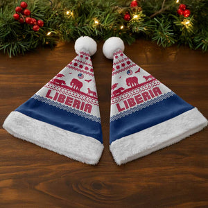 Liberia Christmas Santa Hat Red Wildlife Silhouettes and White Blue Holiday - African Pride