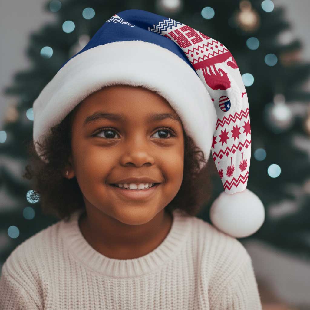 Liberia Christmas Santa Hat Red Wildlife Silhouettes and White Blue Holiday - African Pride