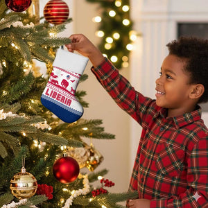Liberia Christmas Stocking Red Wildlife Silhouettes and White Blue Holiday - African Pride