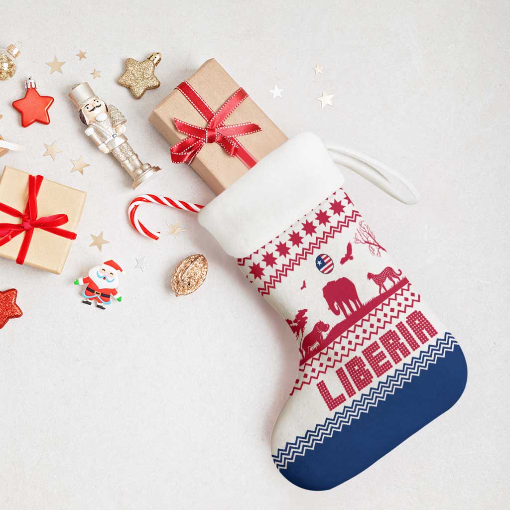 Liberia Christmas Stocking Red Wildlife Silhouettes and White Blue Holiday - African Pride