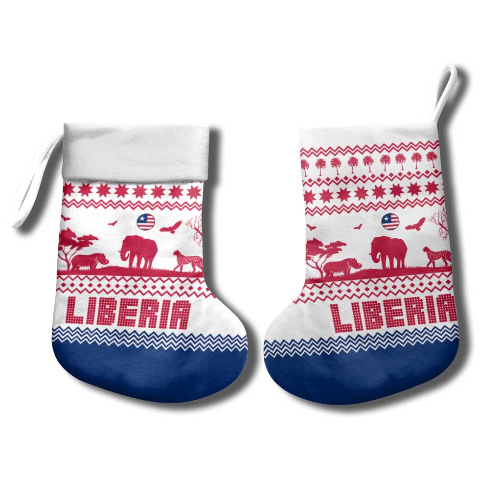 Liberia Christmas Stocking Red Wildlife Silhouettes and White Blue Holiday - African Pride