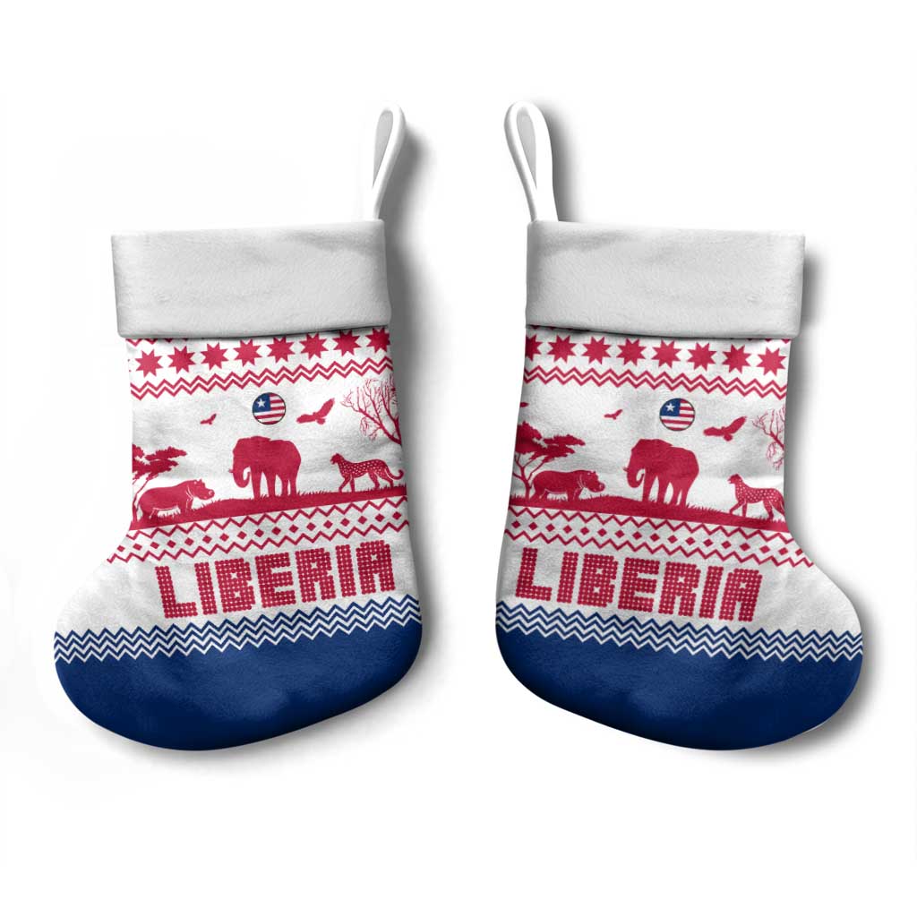 Liberia Christmas Stocking Red Wildlife Silhouettes and White Blue Holiday - African Pride