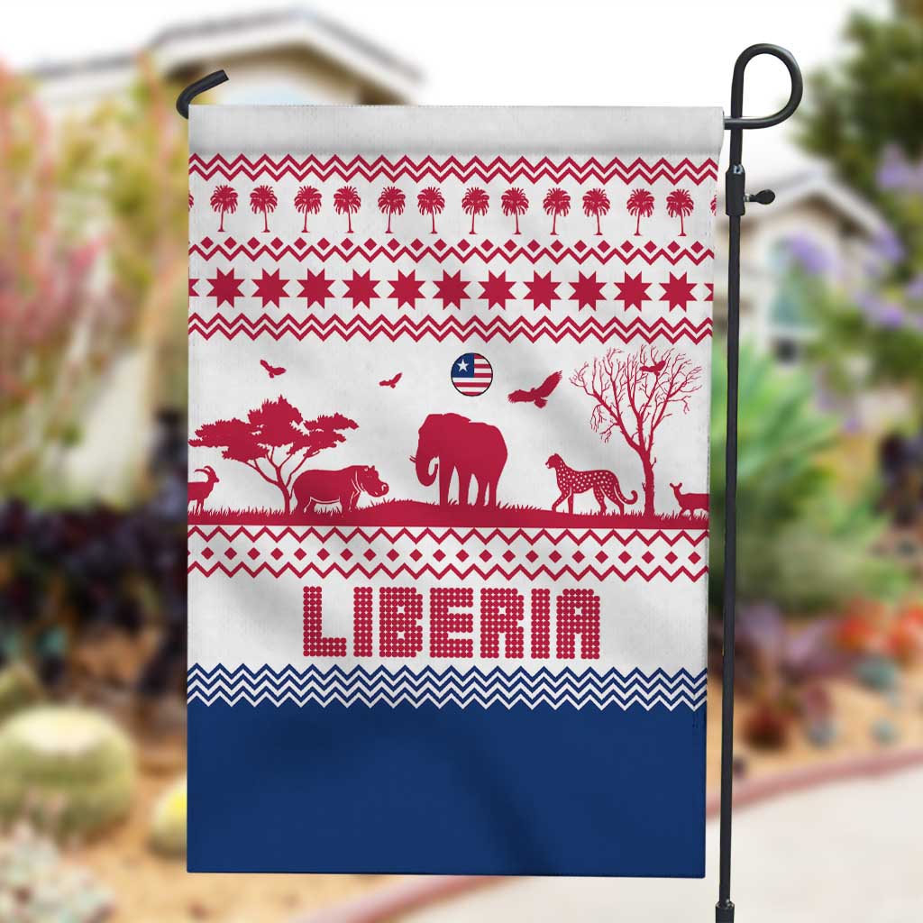 Liberia Christmas Garden Flag Red Wildlife Silhouettes and White Blue Holiday - African Pride