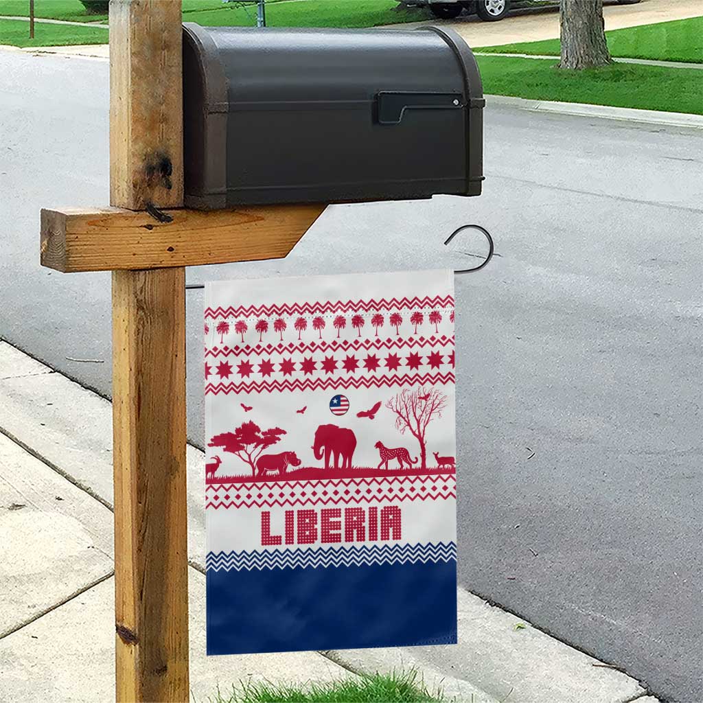 Liberia Christmas Garden Flag Red Wildlife Silhouettes and White Blue Holiday - African Pride