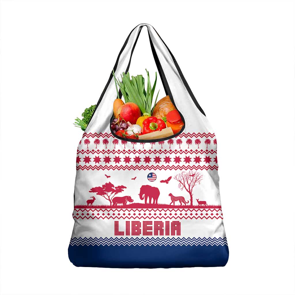 Liberia Christmas Grocery Bag Red Wildlife Silhouettes and White Blue Holiday - African Pride