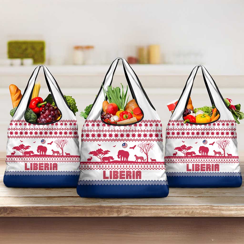 Liberia Christmas Grocery Bag Red Wildlife Silhouettes and White Blue Holiday - African Pride