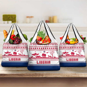 Liberia Christmas Grocery Bag Red Wildlife Silhouettes and White Blue Holiday - African Pride