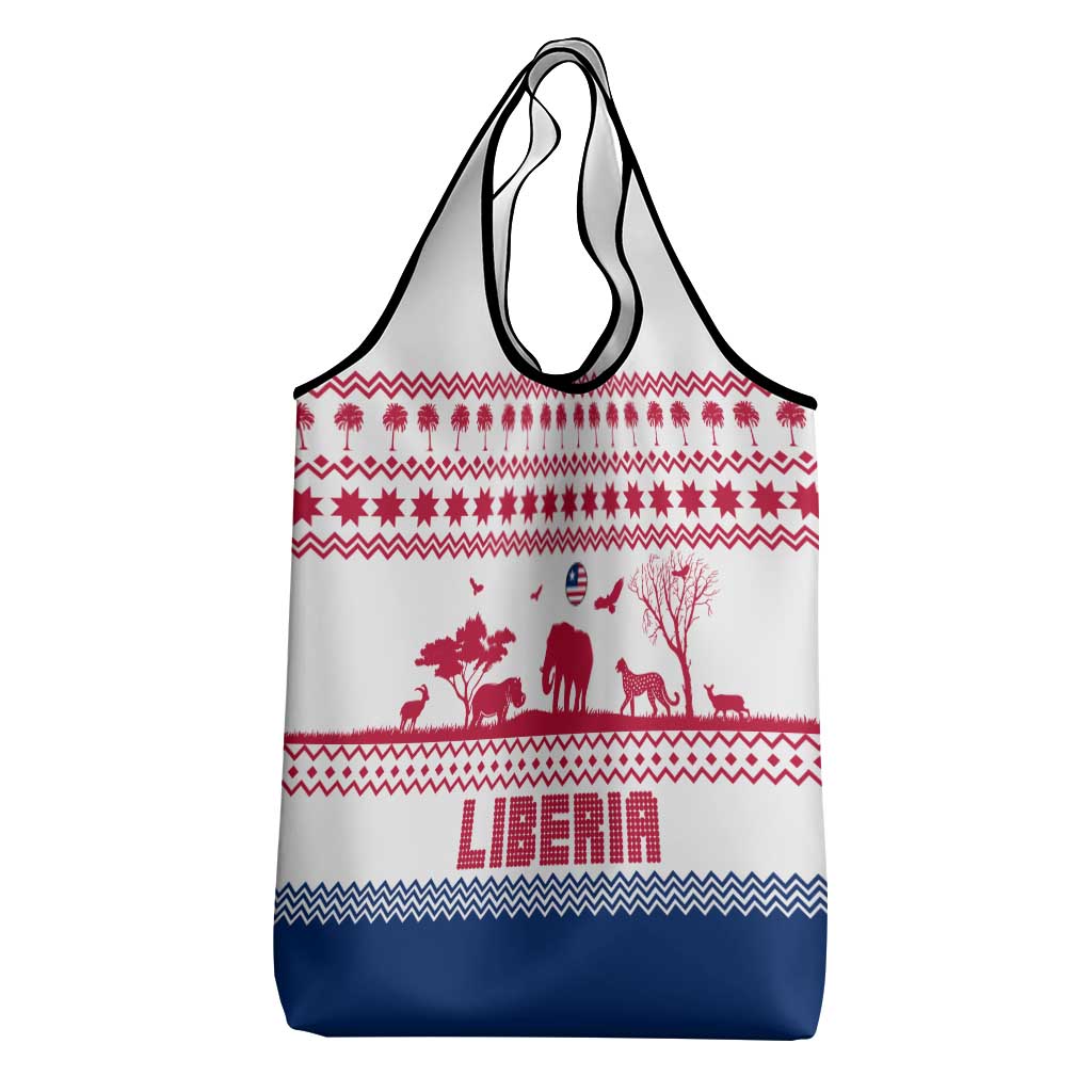 Liberia Christmas Grocery Bag Red Wildlife Silhouettes and White Blue Holiday - African Pride