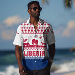 Liberia Christmas Hawaiian Shirt Red Wildlife Silhouettes and White Blue Holiday - African Pride