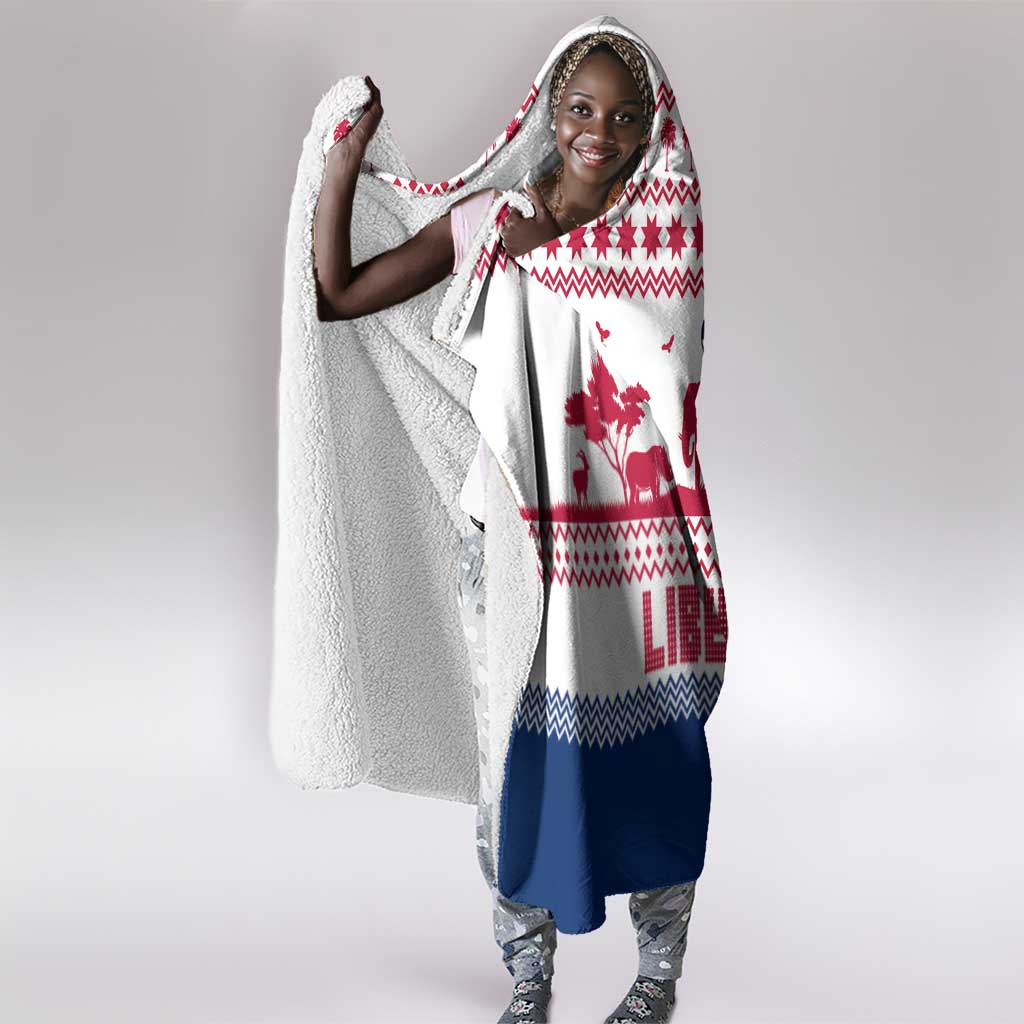 Liberia Christmas Hooded Blanket Red Wildlife Silhouettes and White Blue Holiday - African Pride