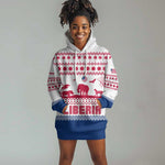 Liberia Christmas Hoodie Dress Red Wildlife Silhouettes and White Blue Holiday - African Pride