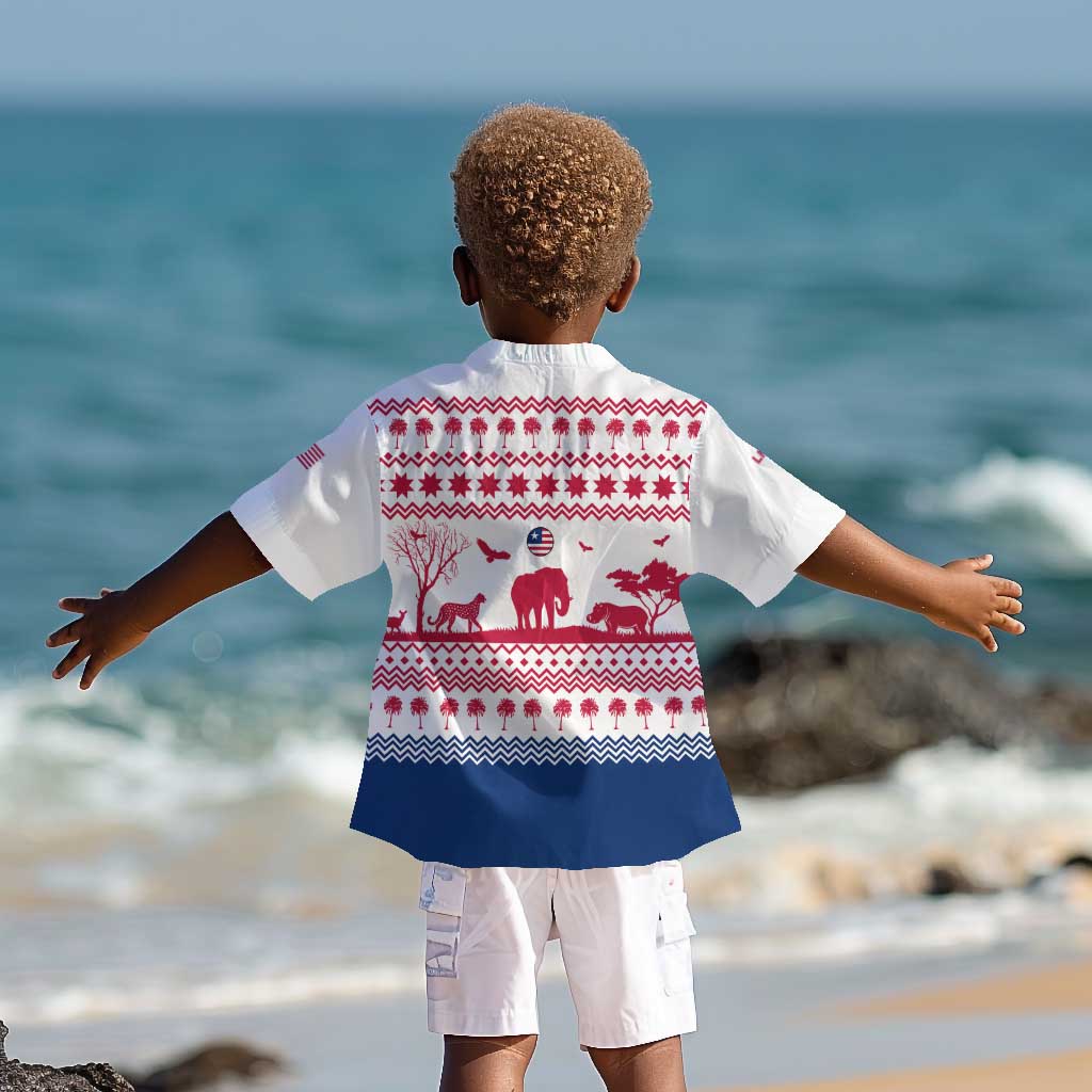 Liberia Christmas Kid Hawaiian Shirt Red Wildlife Silhouettes and White Blue Holiday - African Pride