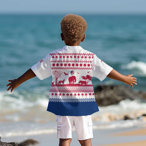Liberia Christmas Kid Hawaiian Shirt Red Wildlife Silhouettes and White Blue Holiday - African Pride