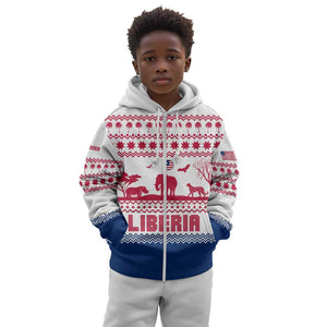 Liberia Christmas Kid Hoodie Red Wildlife Silhouettes and White Blue Holiday - African Pride