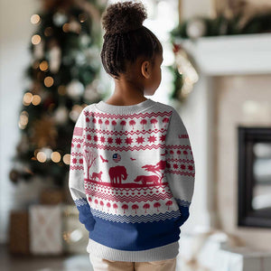 Liberia Christmas Kid Ugly Christmas Sweater Red Wildlife Silhouettes and White Blue Holiday - African Pride