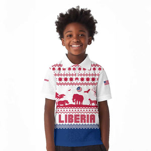 Liberia Christmas Kid Polo Shirt Red Wildlife Silhouettes and White Blue Holiday - African Pride