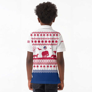 Liberia Christmas Kid Polo Shirt Red Wildlife Silhouettes and White Blue Holiday - African Pride