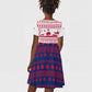 Liberia Christmas Kid Short Sleeve Dress Red Wildlife Silhouettes and White Blue Holiday - African Pride
