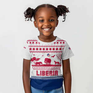 Liberia Christmas Kid T shirt Red Wildlife Silhouettes and White Blue Holiday - African Pride