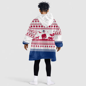 Liberia Christmas Kid Wearable Blanket Hoodie Red Wildlife Silhouettes and White Blue Holiday - African Pride