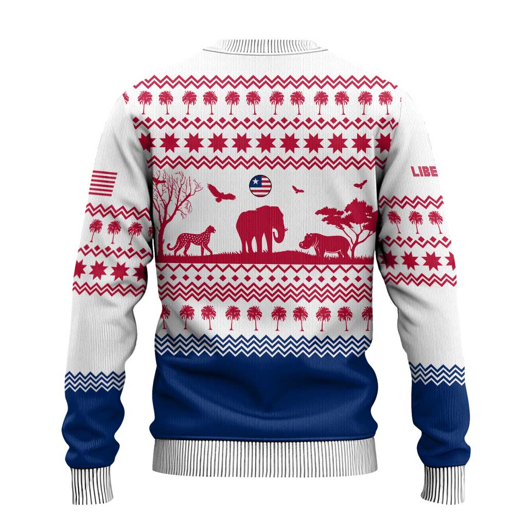 Liberia Christmas Ugly Christmas Sweater Red Wildlife Silhouettes and White Blue Holiday - African Pride