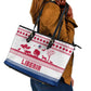 Liberia Christmas Leather Tote Bag Red Wildlife Silhouettes and White Blue Holiday - African Pride