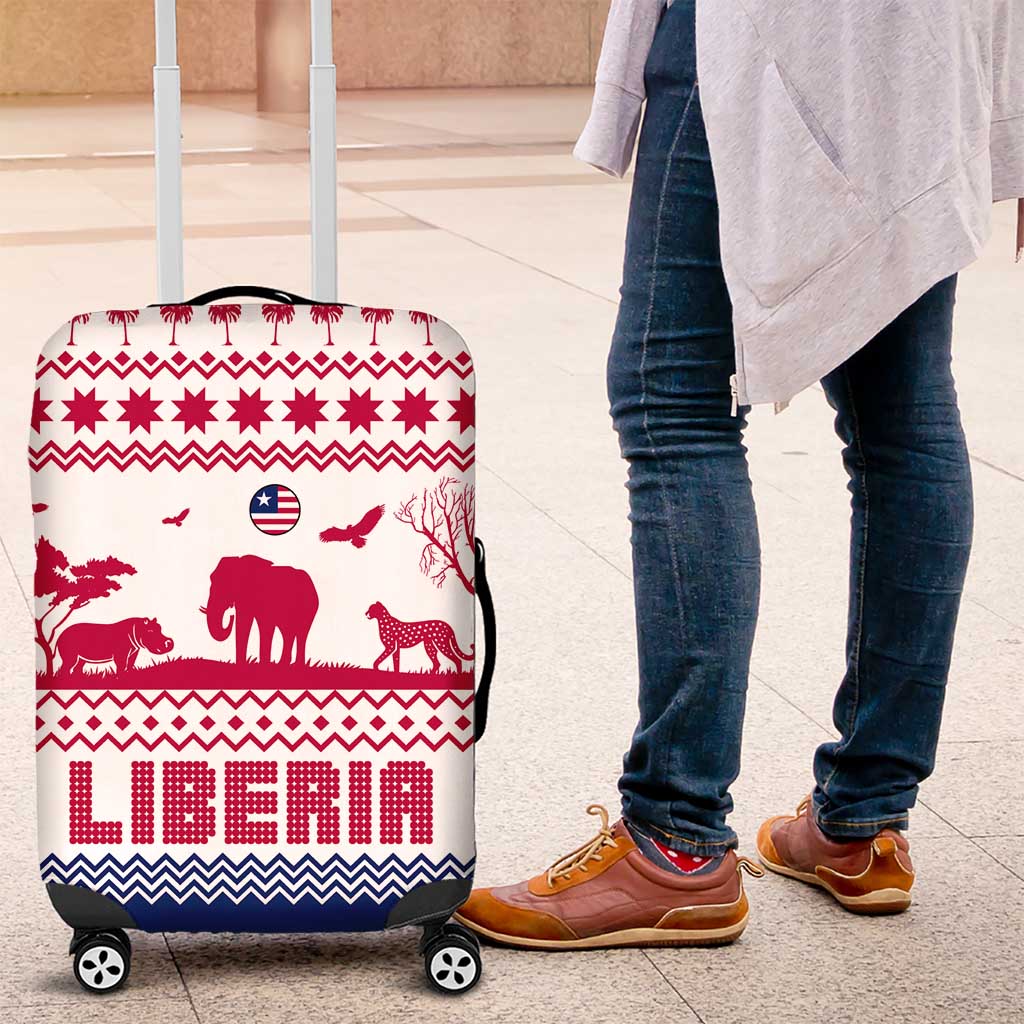 Liberia Christmas Luggage Cover Red Wildlife Silhouettes and White Blue Holiday - African Pride