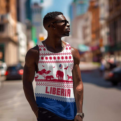 Liberia Christmas Men Tank Top Red Wildlife Silhouettes and White Blue Holiday - African Pride