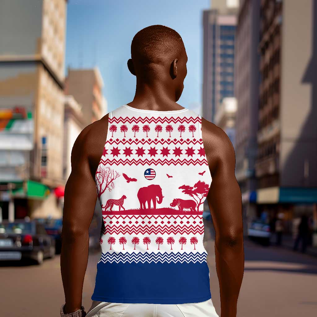 Liberia Christmas Men Tank Top Red Wildlife Silhouettes and White Blue Holiday - African Pride