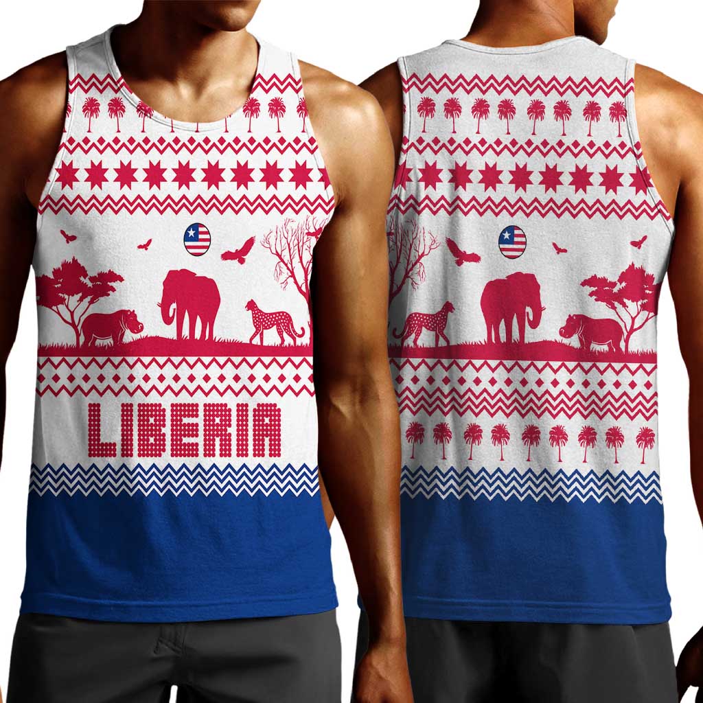 Liberia Christmas Men Tank Top Red Wildlife Silhouettes and White Blue Holiday - African Pride