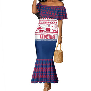 Liberia Christmas Mermaid Dress Red Wildlife Silhouettes and White Blue Holiday - African Pride