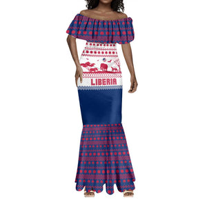 Liberia Christmas Mermaid Dress Red Wildlife Silhouettes and White Blue Holiday - African Pride