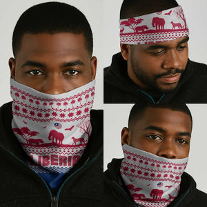 Liberia Christmas Neck Gaiter Red Wildlife Silhouettes and White Blue Holiday - African Pride
