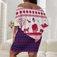 Liberia Christmas Off Shoulder Short Dress Red Wildlife Silhouettes and White Blue Holiday - African Pride