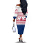 Liberia Christmas Off The Shoulder Long Sleeve Dress Red Wildlife Silhouettes and White Blue Holiday - African Pride