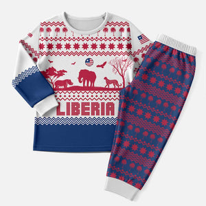 Liberia Christmas Pajama Set Red Wildlife Silhouettes and White Blue Holiday - African Pride
