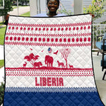 Liberia Christmas Quilt Red Wildlife Silhouettes and White Blue Holiday - African Pride